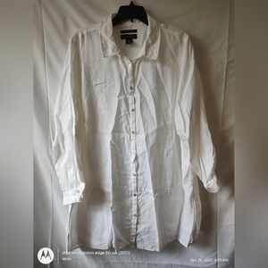 Tahari Woman White Button Down Tunic Size 2X Linen